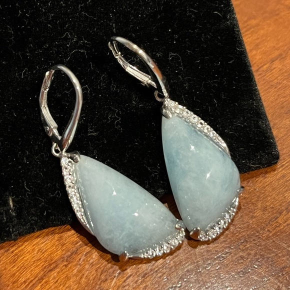 Jewelry - 925 Silver and Blue Quartz and Sparkly Crystal Drop Earrings Stamped 925